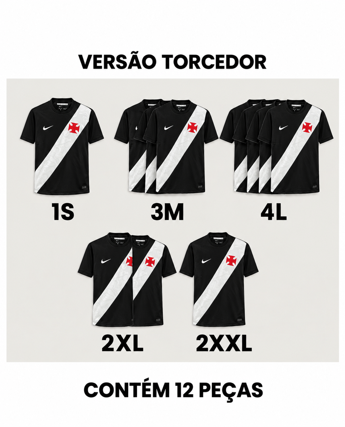 Grade Fechada Vasco Home Torcedor Masculino- 12 Peças
